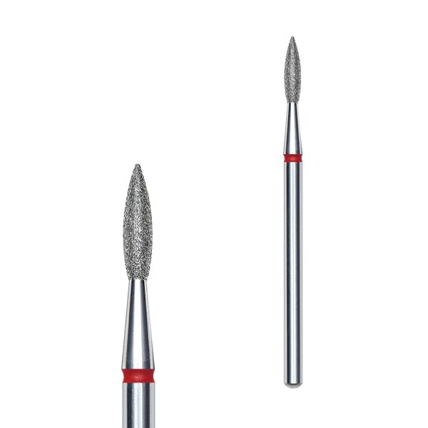 Diamantová fréza plamen ostrý STALEKS PRO EXPERT 2,1 × 8 mm červená
